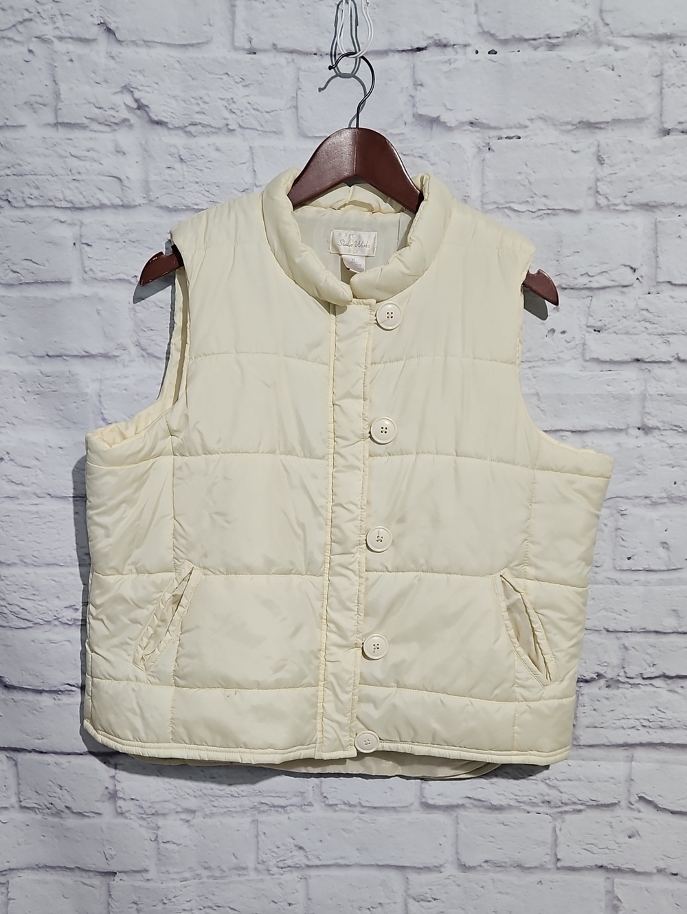 Studio Works Cream Quilted Sleeveless Puffer Vest